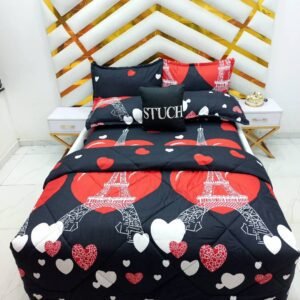 LOVE EIFFEL 7/7 BEDSHEET WITH FOUR PILLOW CASES AND DUVET COVER (NO FIBER INSIDE)