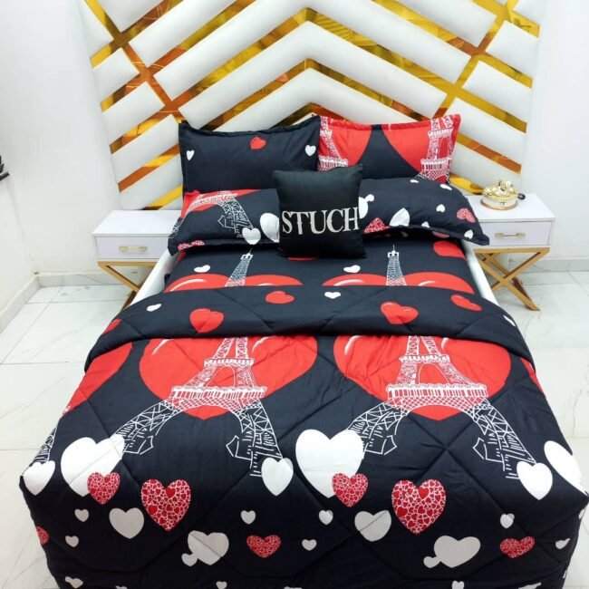 LOVE EIFFEL 7/7 BEDSHEET WITH FOUR PILLOW CASES AND DUVET COVER (NO FIBER INSIDE)