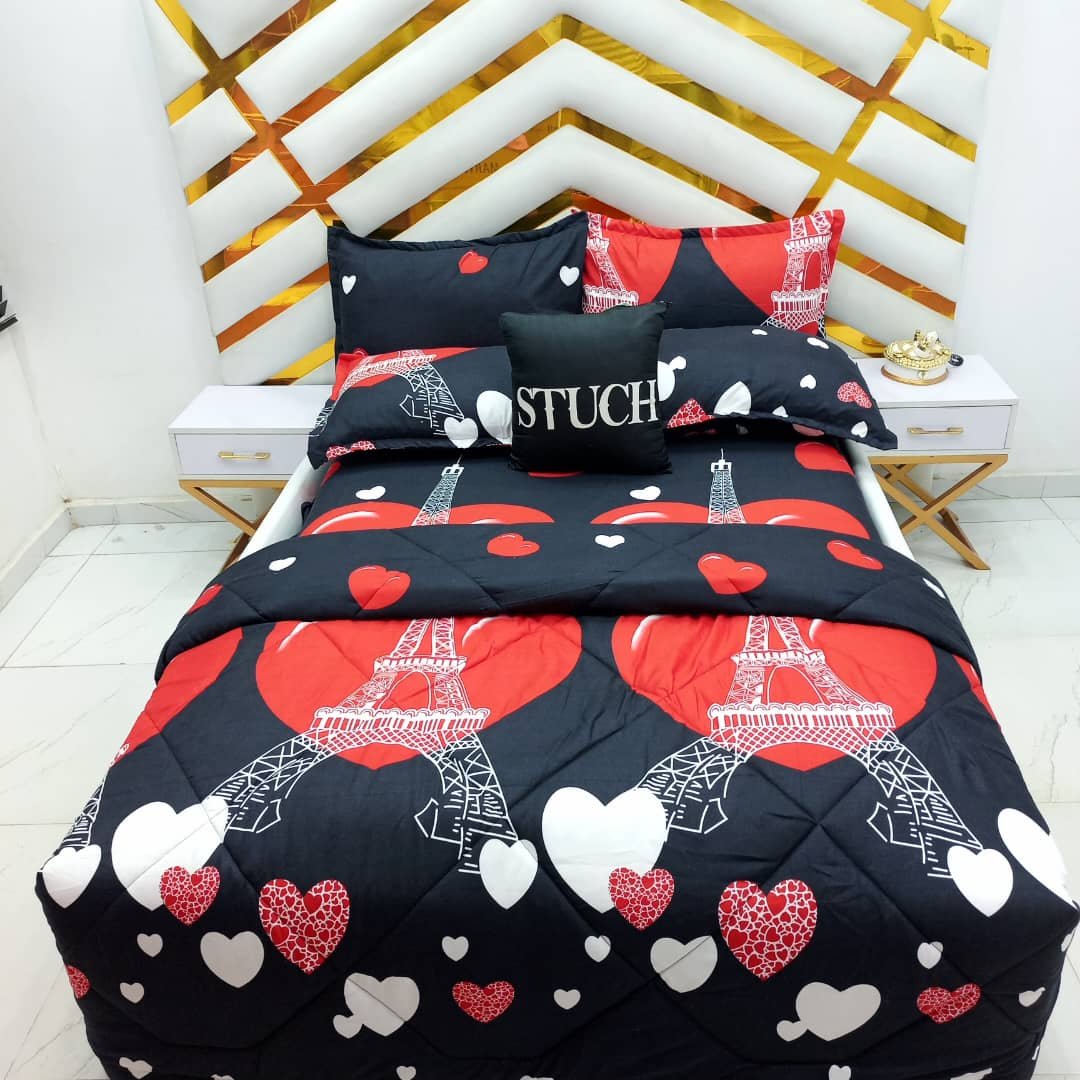 LOVE EIFFEL 7/7 BEDSHEET WITH FOUR PILLOW CASES AND DUVET COVER (NO FIBER INSIDE)