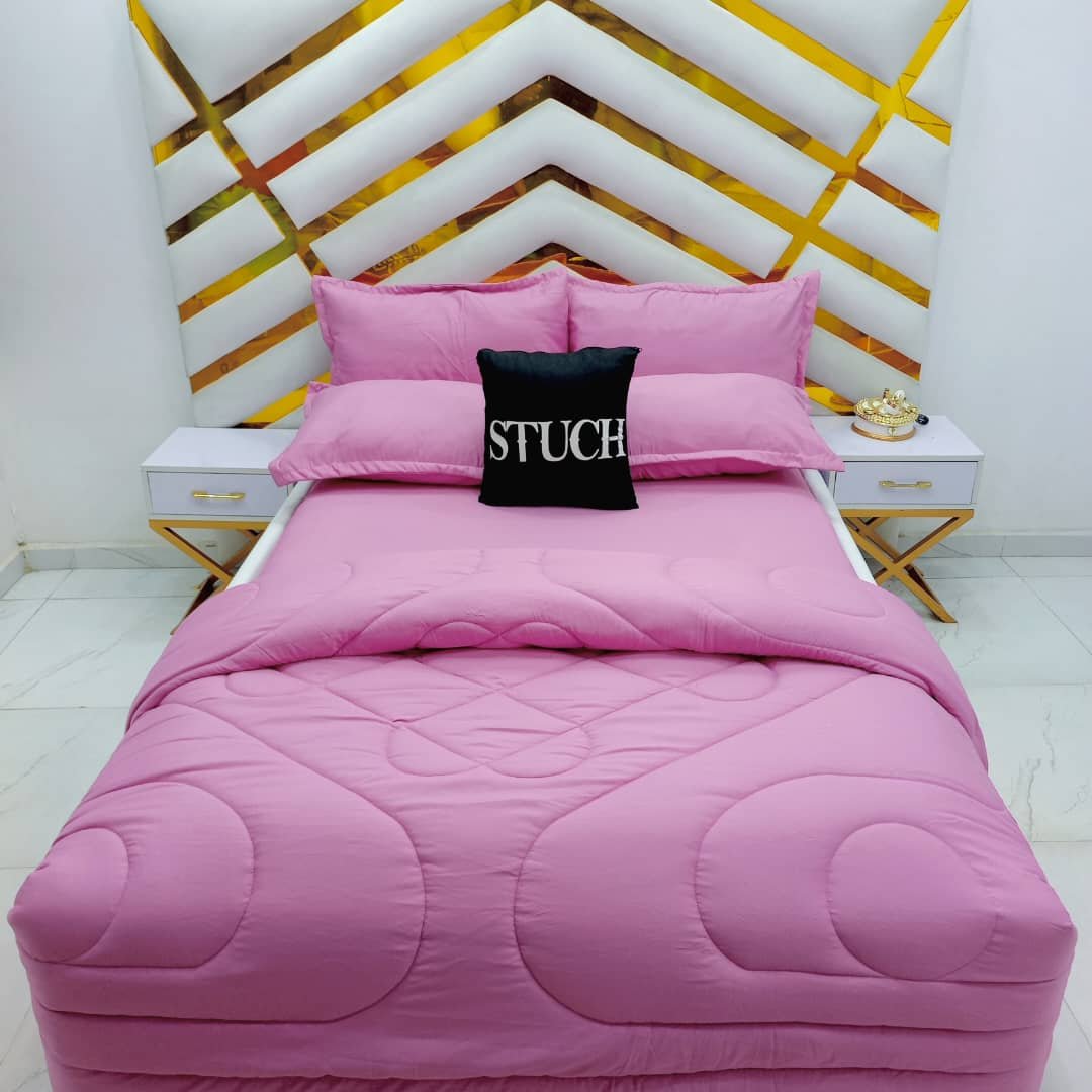 PLAIN PINK 7/7 BEDSHEET WITH FOUR PILLOW CASES AND DUVET COVER