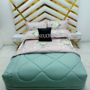 COMBINED FERN GREEN WITH PEACH FLOWER 7/7 DUVET SET