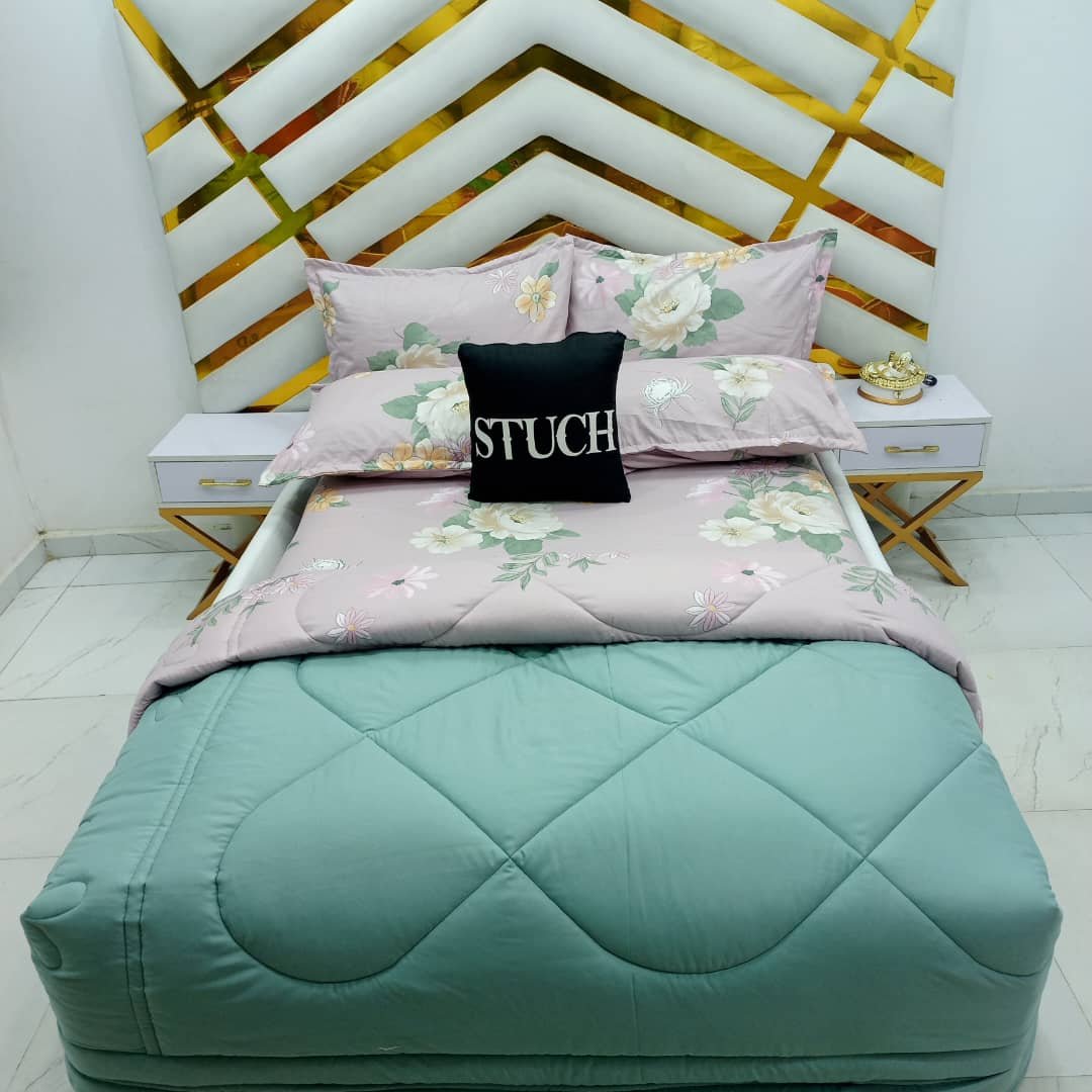 COMBINED FERN GREEN WITH PEACH FLOWER 7/7 DUVET SET