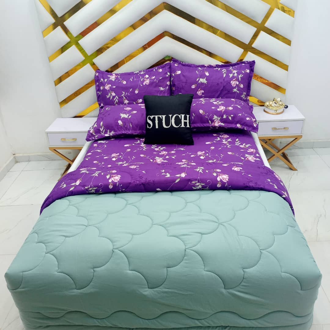 COMBINED FERN GREEN WITH PURPLE SPROUT 7/7 DUVET SET