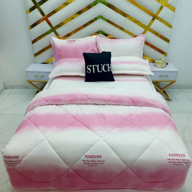 PINK WHITE FOREVER 7/7 DUVET COVER AND BEDSHEET WITH PILLOW CASE[NO FIBER INSIDE]