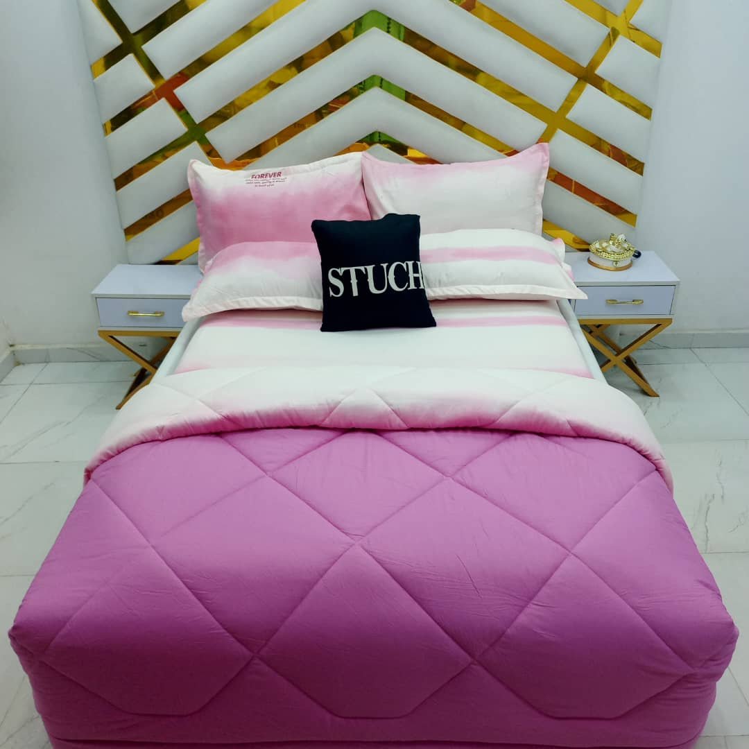 COMBINED PLAIN PINK WITH PINK WHITE FOREVER 7/7 DUVET