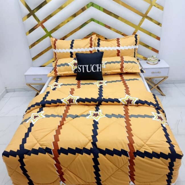 YELLOW STAR  7/7 BEDSHEET WITH FOUR PILLOW CASES AND DUVET COVER (NO FIBER INSIDE)