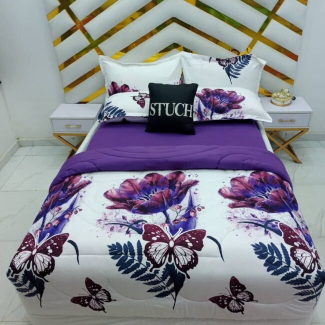 COMBINED PLAIN PURPLE AND WHITE ASTER DUVET (PLAIN BEDSHEET WITH PATTERN PILLOWCASE)