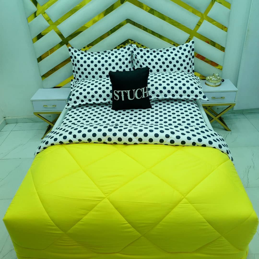 COMBINED YELLOW WITH WHITE POLKA 7/7 DUVET SET