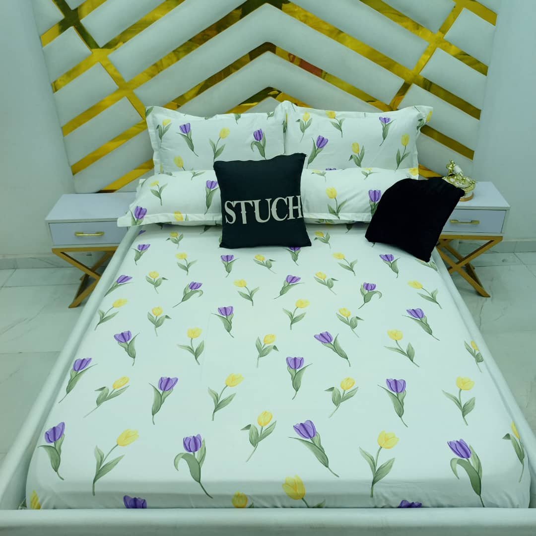 100% EGYPTIAN COTTON PURPLE TULIP  7/7 BEDSHEET