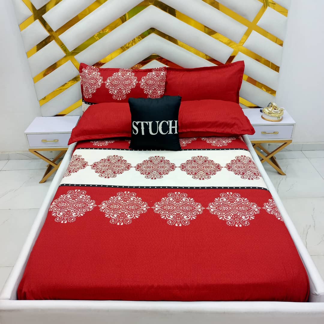 RED BLOSSOM 4/6 BEDSHEET (WITH TWO PILLOWCASES)