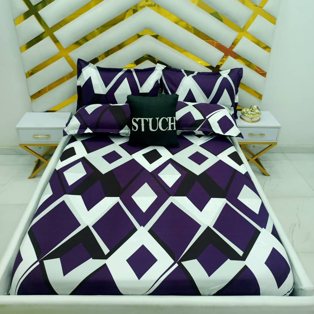 PURPLE STACK 4/6 BEDSHEET (WITH TWO PILLOWCASES)