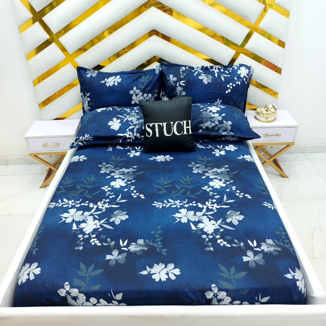 NAVY BLUE CARNATION 4/6 BEDSHEET (WITH TWO PILLOWCASES)