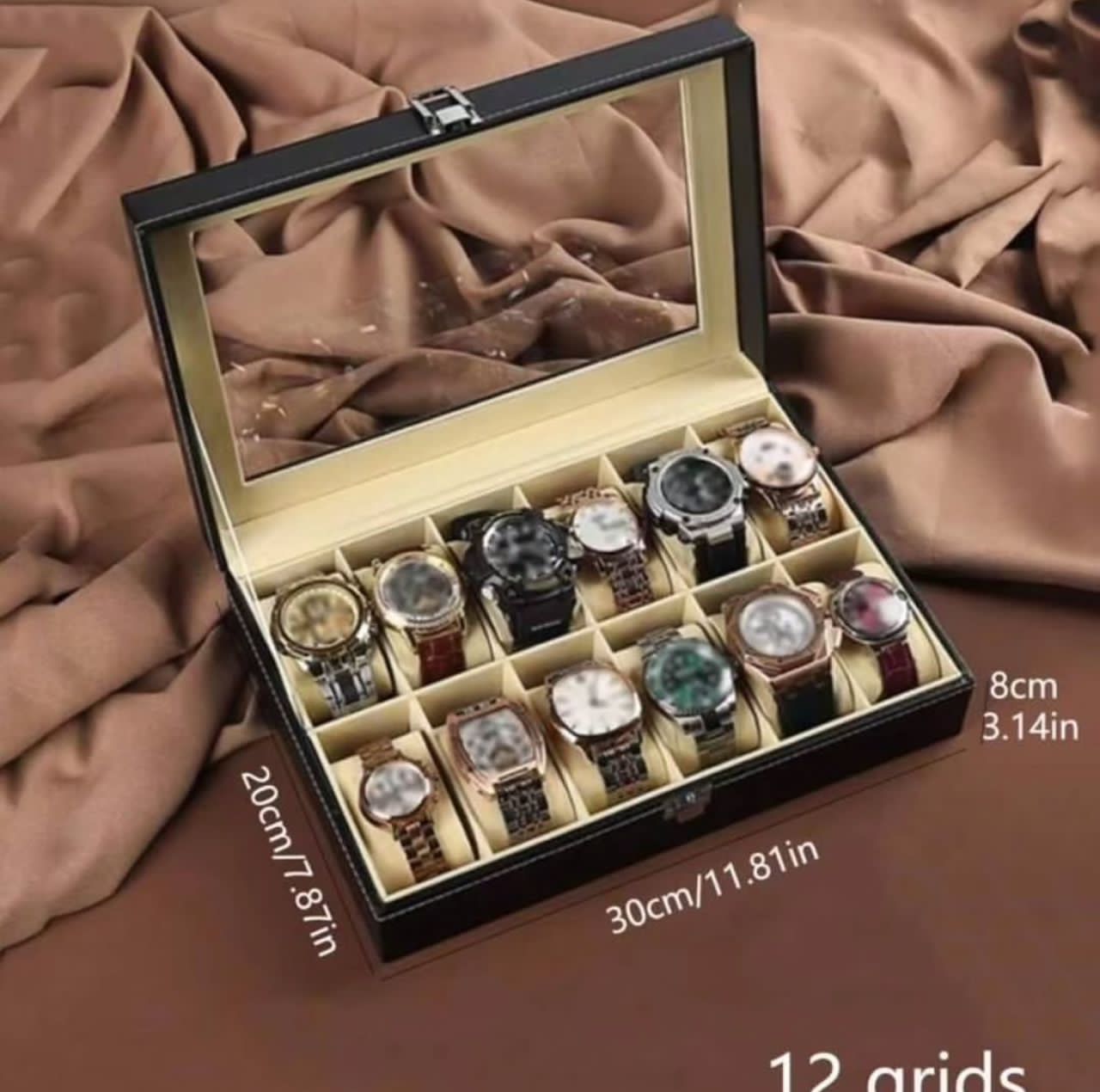 MEN BLACK WRISTWATCH ORGANIZER 12 SLOT