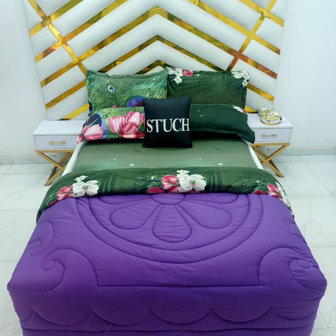 COMBINED PURPLE WITH GREEN ROSE 7/7 DUVET SET