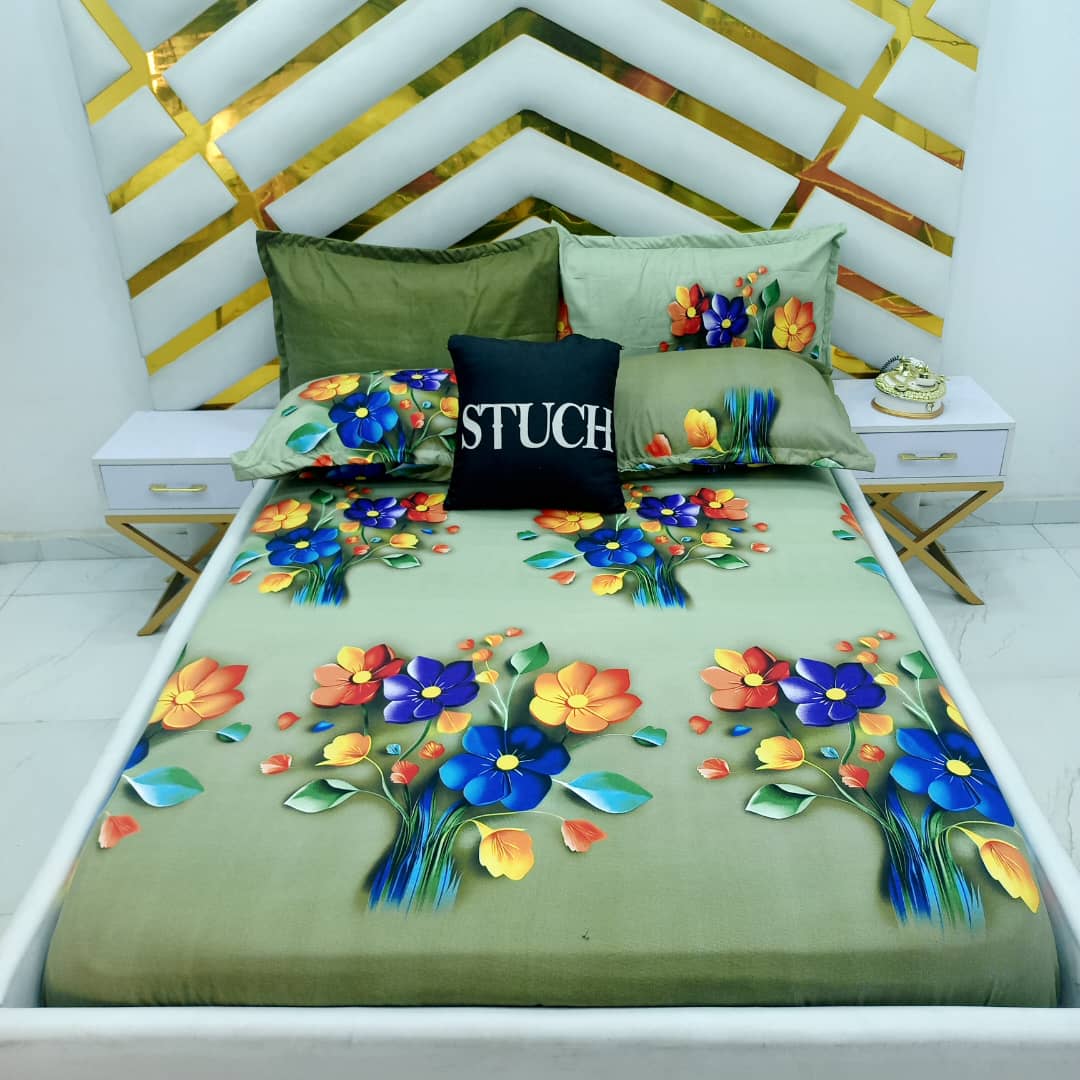 COLORFUL FLOWER 4/6 BEDSHEET (WITH TWO PILLOWCASES)