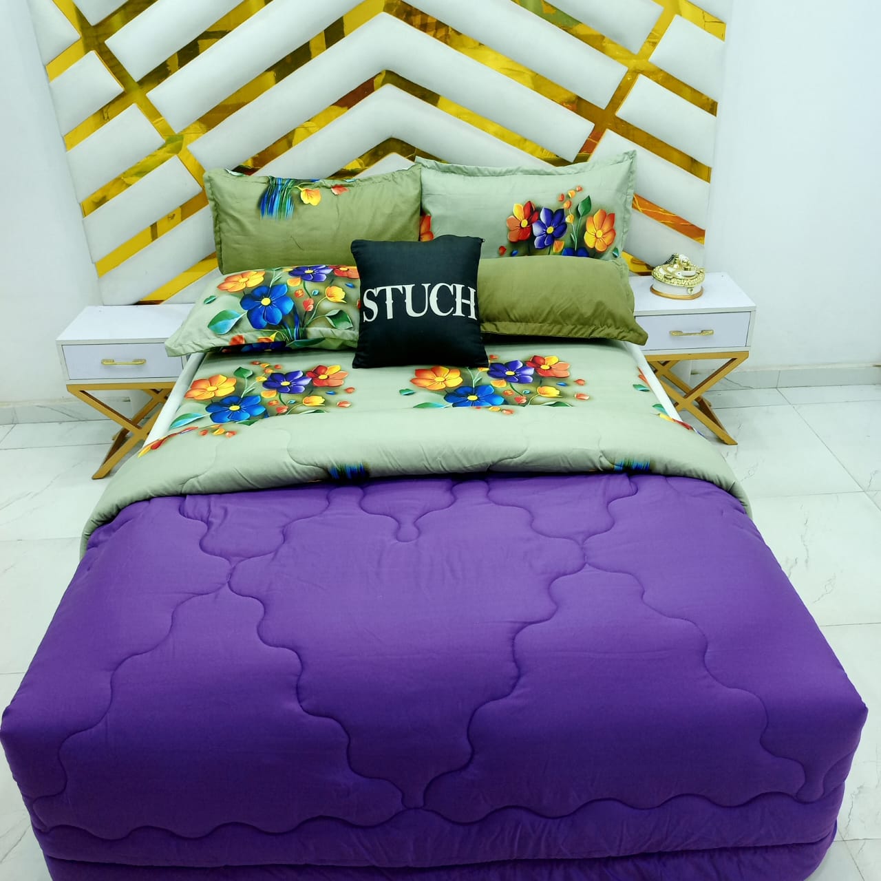 COMBINED PURPLE WITH COLORFUL FLOWER 7/7 DUVET SET