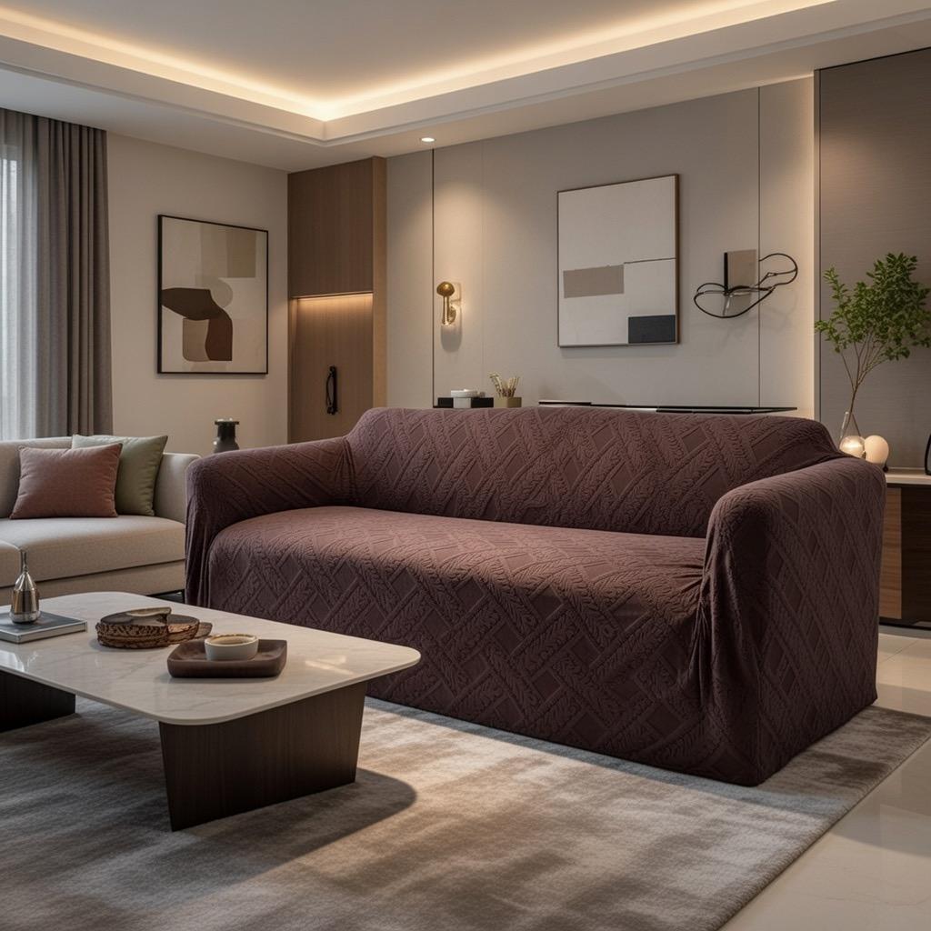 PATTERN CHOCOLATE BROWN CHAIR COVER 3 SEATER ONLY