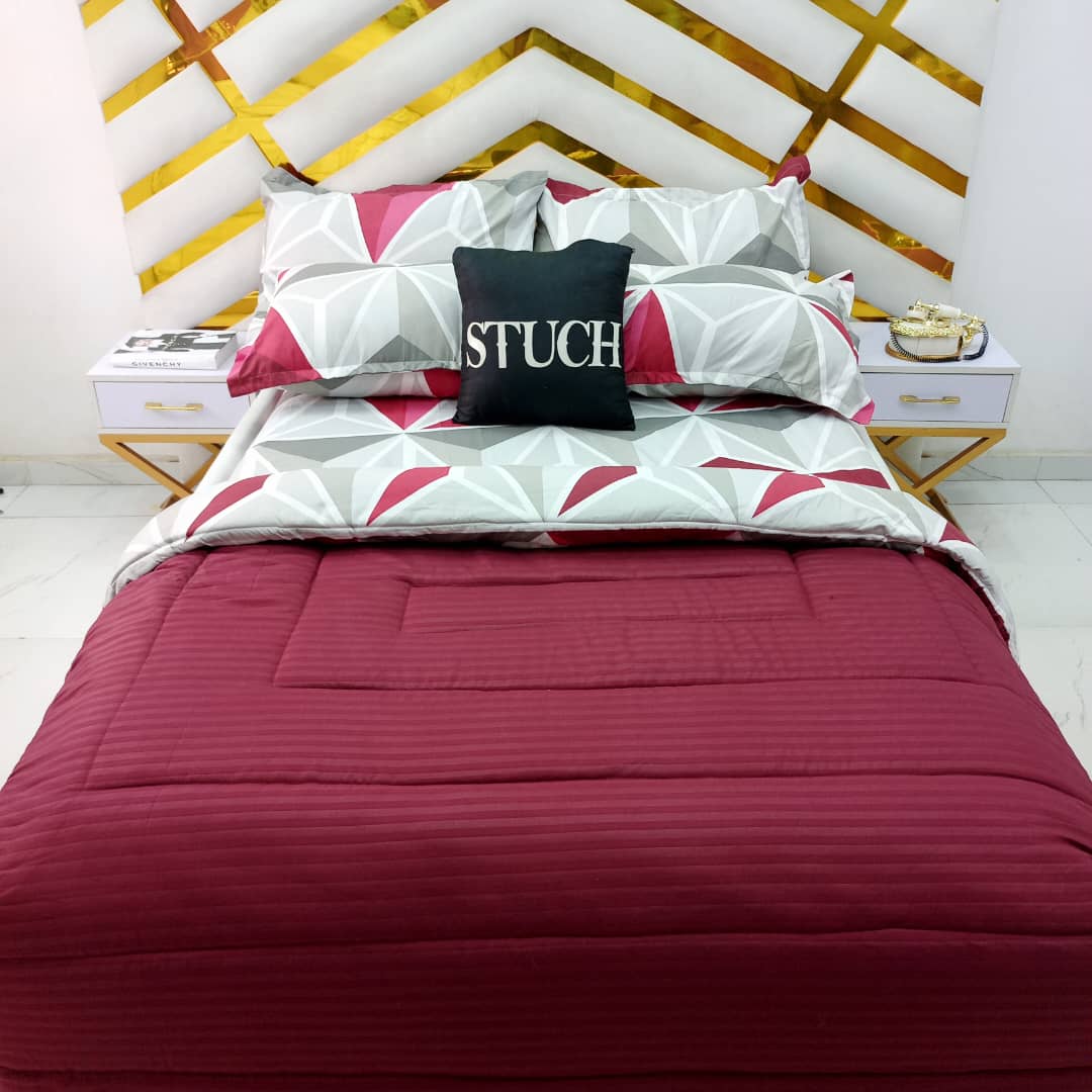 COMBINED STRIPE WINE WITH PINK LINE 7/7 DUVET SET