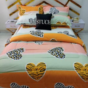ORANGE LOVE 7/7 BEDSHEET WITH FOUR PILLOW CASES AND DUVET COVER (NO FIBER INSIDE)