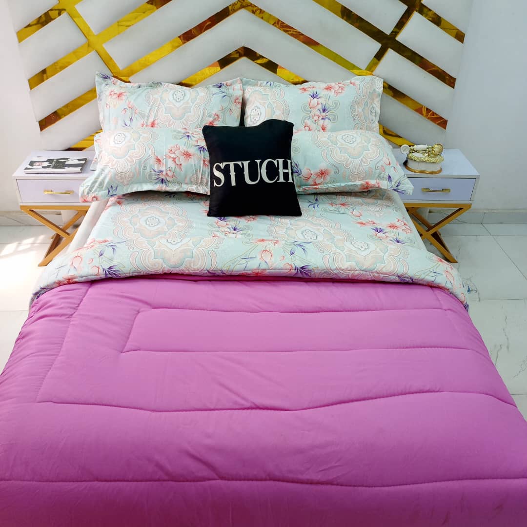 COMBINED PINK WITH PURPLE PEACH FLOWER 7/7 DUVET SET