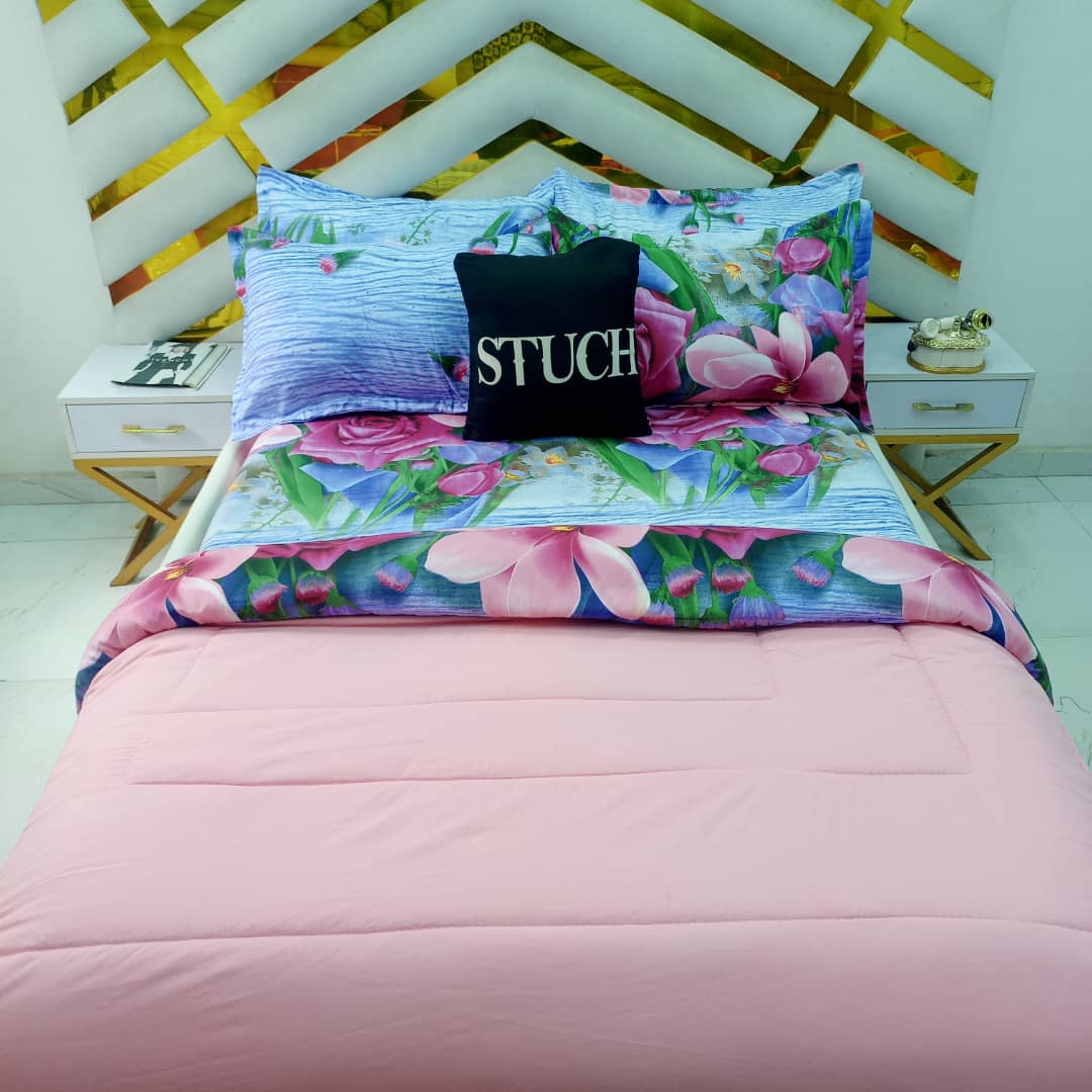 COMBINED PLAIN PINK WITH PINK ROSE 7/7 DUVET SET