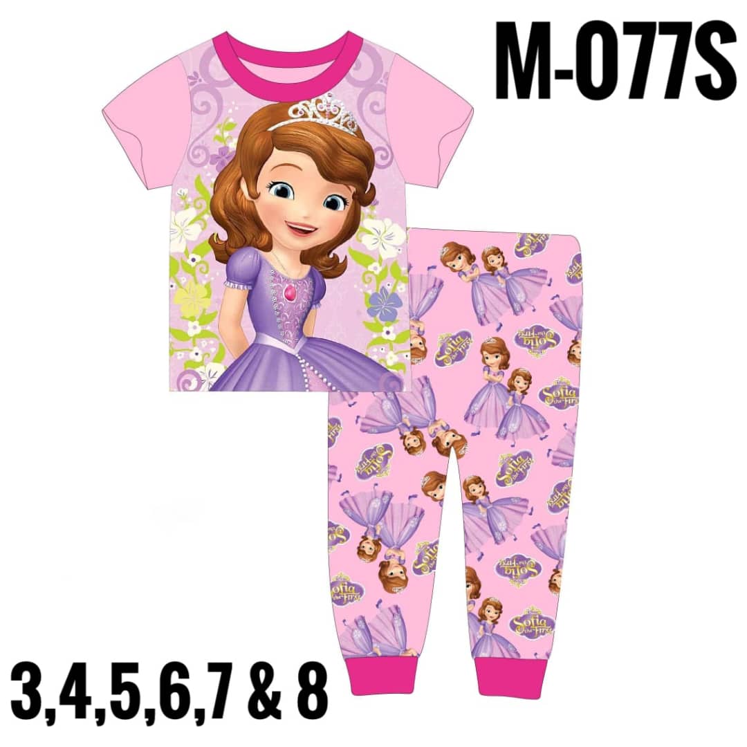 M-077S PINK SOFIA SHORT SLEEVES AGE 3 PYJAMAS