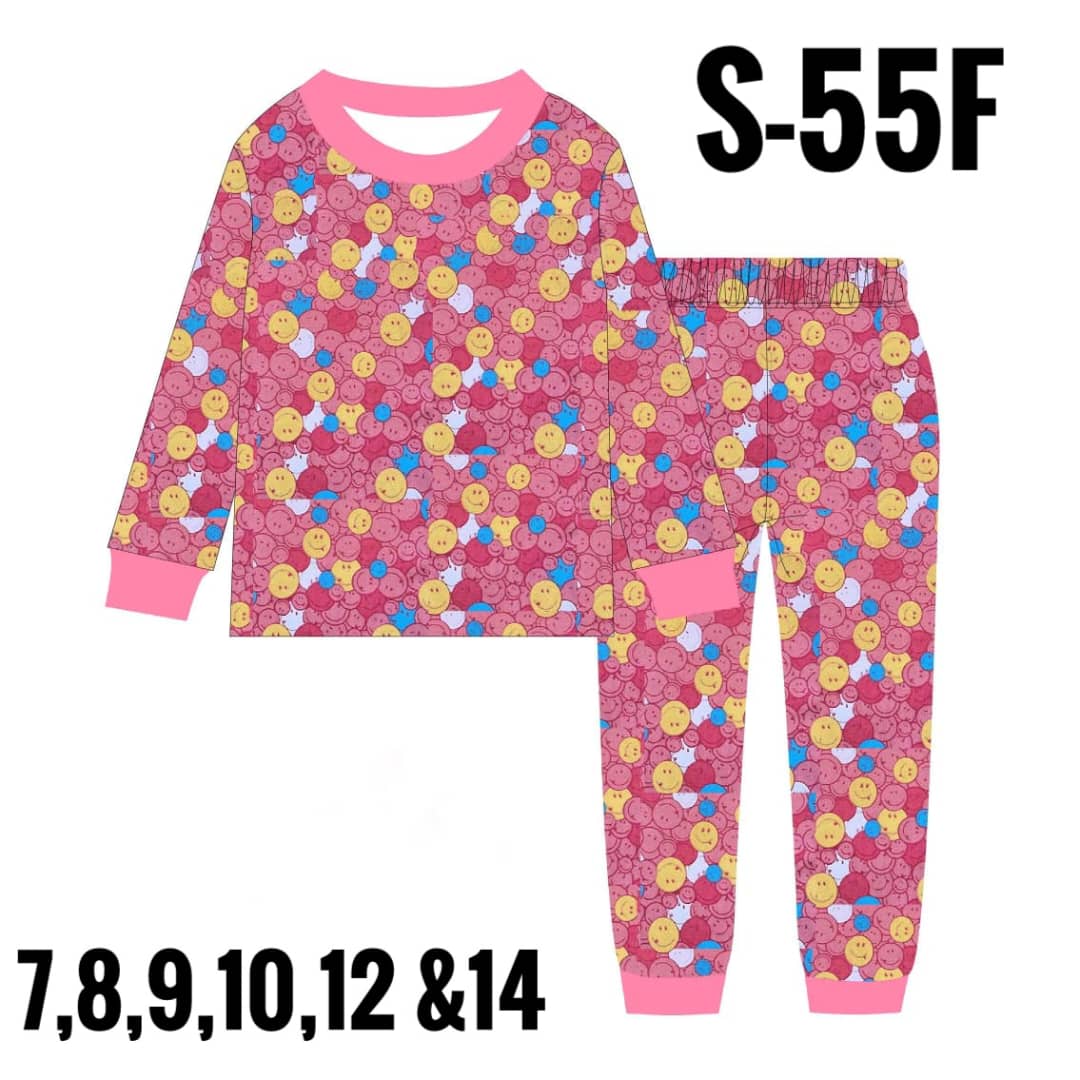 S-055F PINK SMILEY AGE 7 PYJAMAS