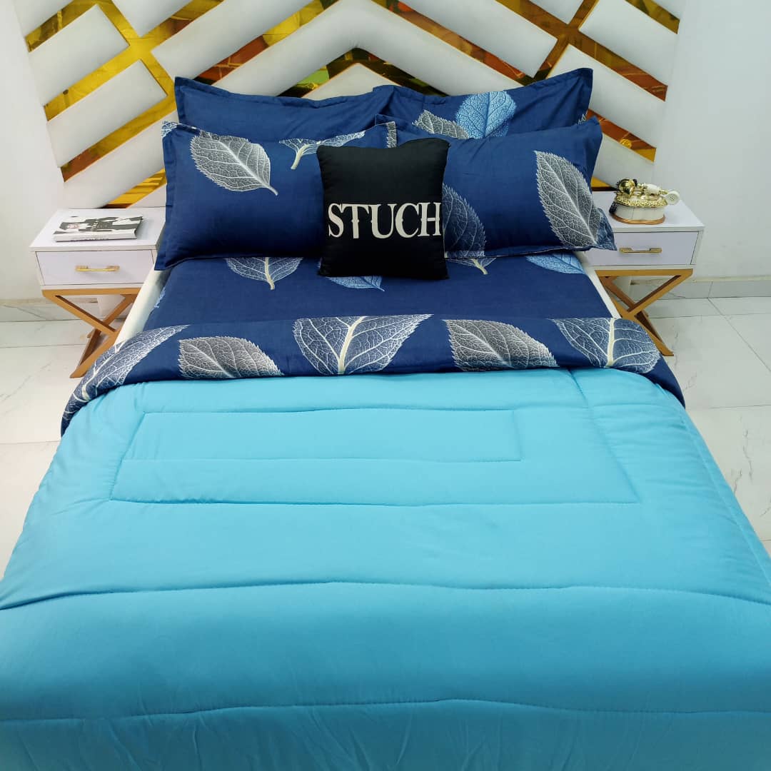 COMBINED BLUE WITH NAVY BLUE LEAF 7/7 DUVET SET