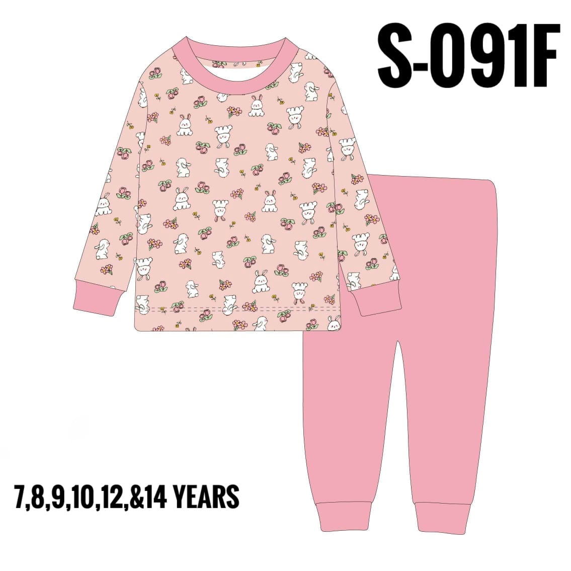 S-091F PINK LILRABBIT AGE 7 PYJAMAS