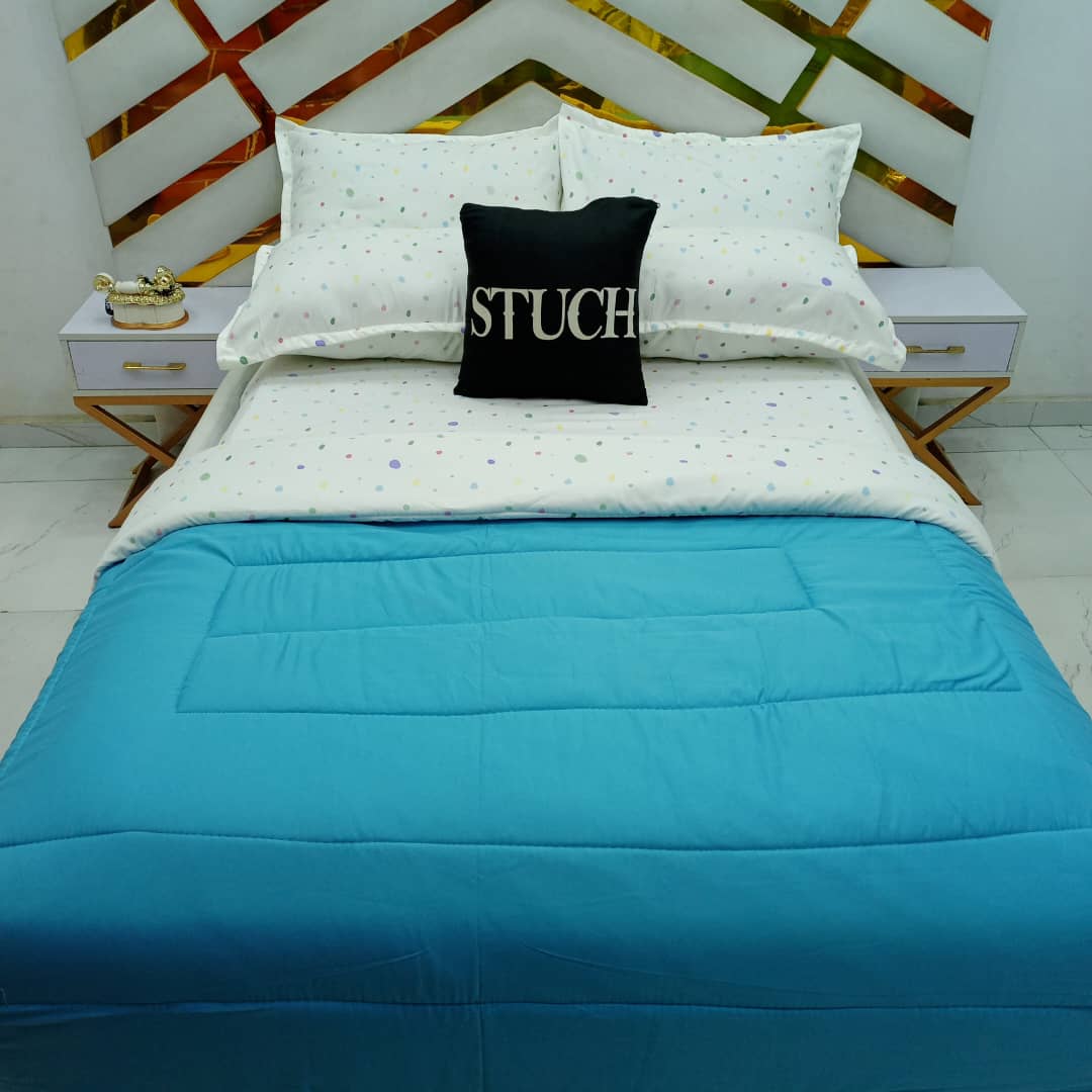 COMBINED BLUE WITH CREAM POLKA 7/7 DUVET SET
