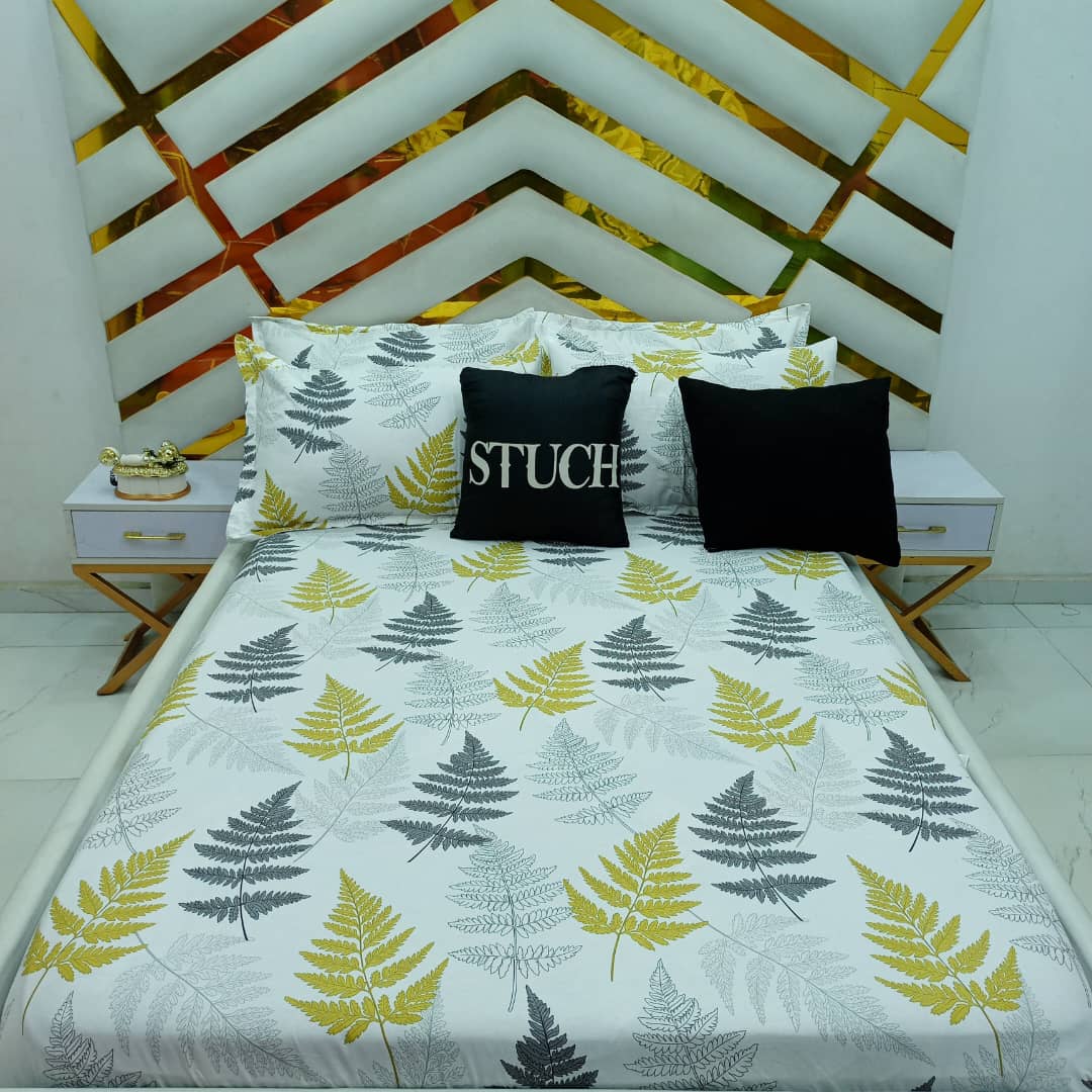 100% EGYPTIAN COTTON GRAY LEMON FLOWER 7/7 BEDSHEET