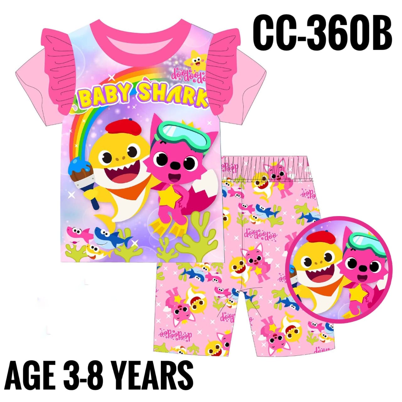 CC-360B PINK BABY SHARK AGE 7 PYJAMAS