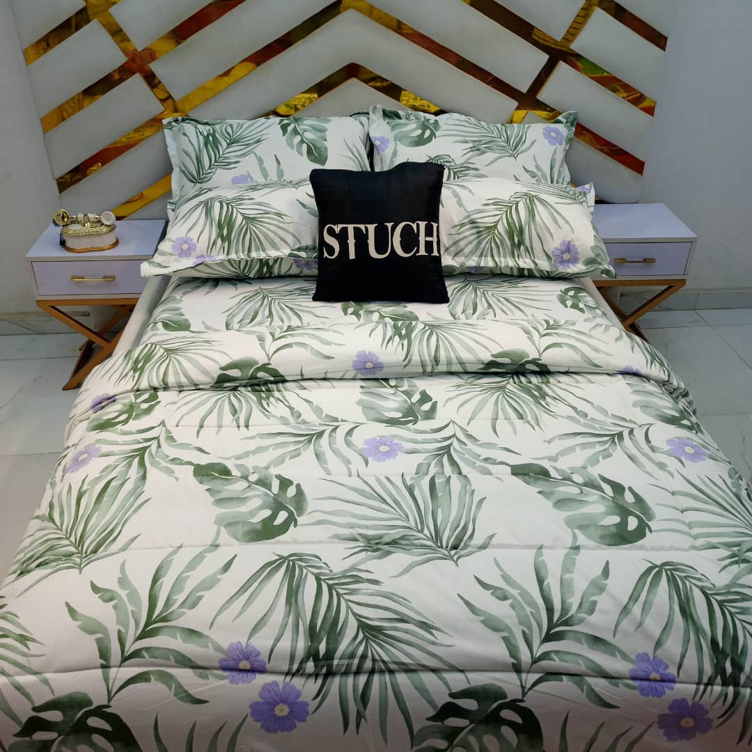 GREEN PINE LEAF 4/6 DUVET SET(WITH TWO PILLOWCASE)