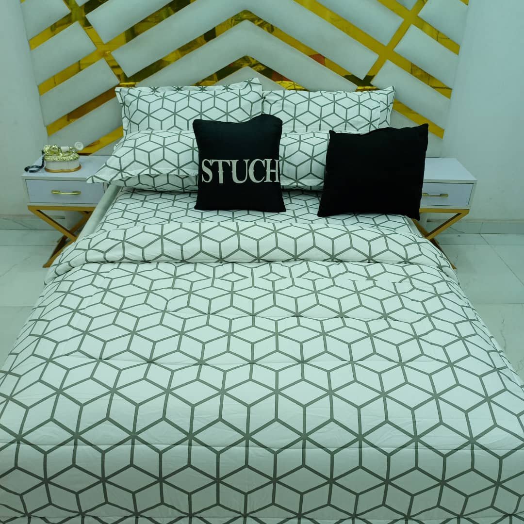 100% EGYPTIAN COTTON WHITE BLOCK 7/7 DUVET SET