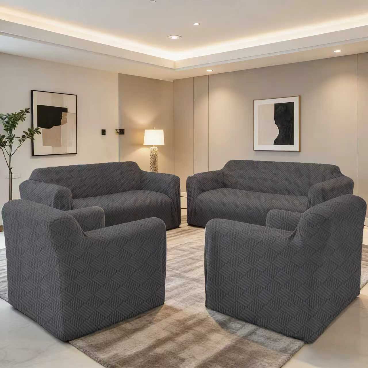 GRAY 4 PIECE CHAIR COVER (CONTAINS {1 piece} 3 SEATER, {1 piece} 2 SEATER, {2 piece} 1 SEATER)