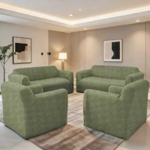 GREEN 4 PIECE CHAIR COVER (CONTAINS {1 piece} 3 SEATER, {1 piece} 2 SEATER, {2 piece} 1 SEATER)