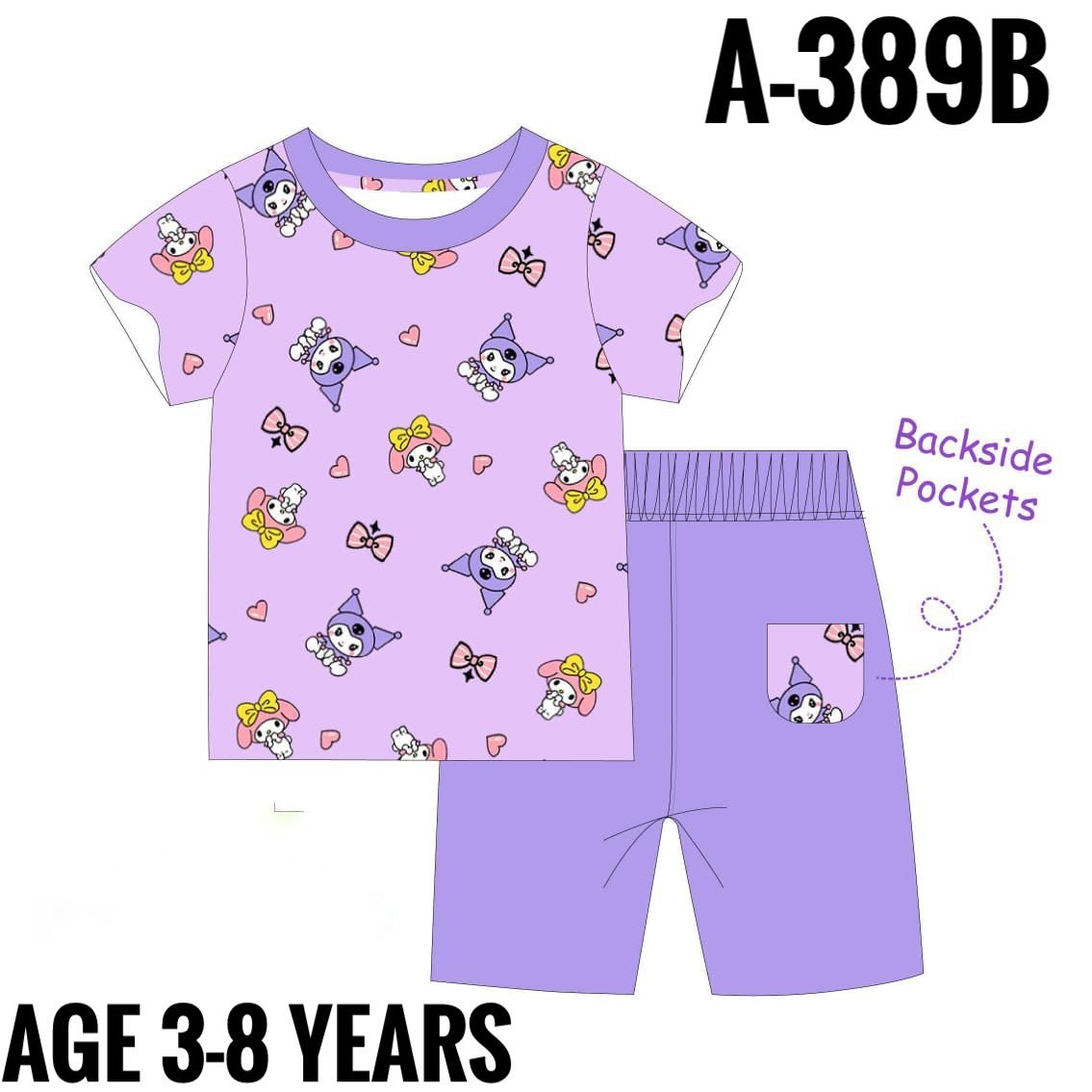 A-389B PURPLE LOVE TEDDY AGE 5 PYJAMAS
