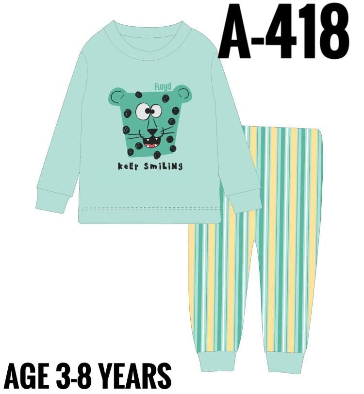 A-418 GREEN STRIPE TEDDY AGE 4 PYJAMAS