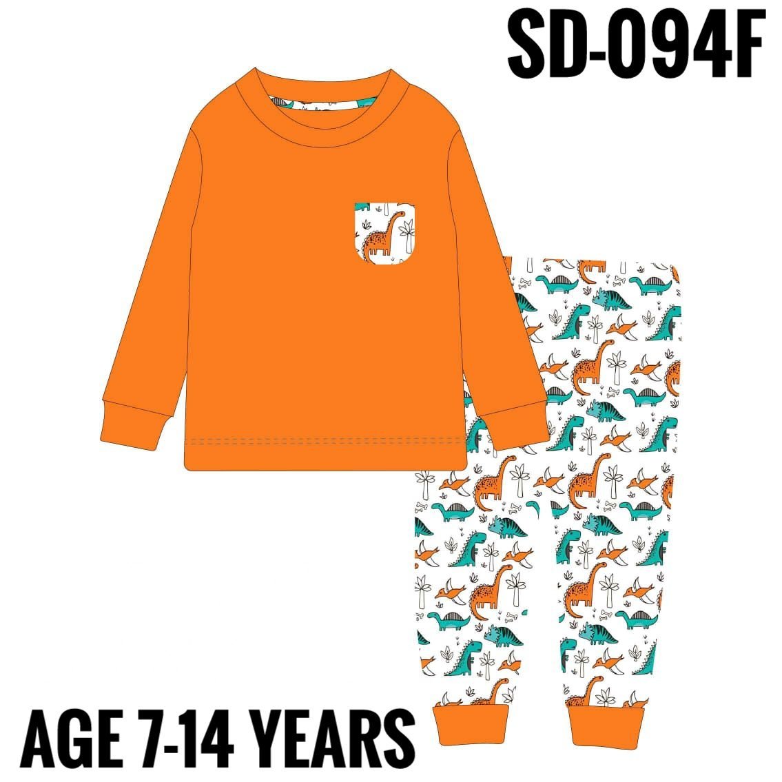SD-094F ORANGE DINO AGE 9 PYJAMAS