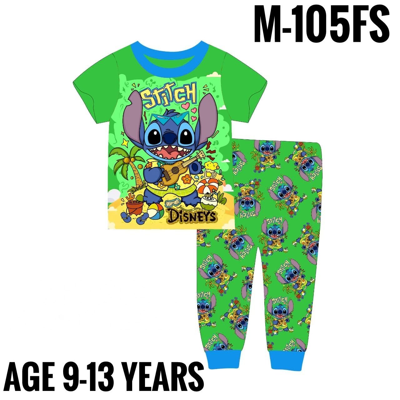 M-105FS GREEN STITCH AGE 9 PYJAMAS