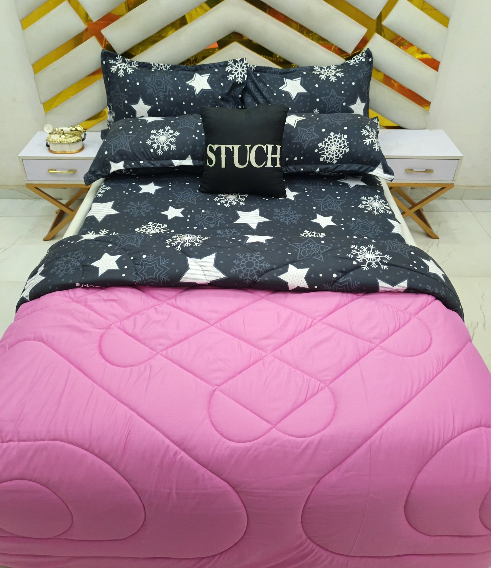 COMBINED PINK WITH BLACK SNOW 7/7 DUVET SET