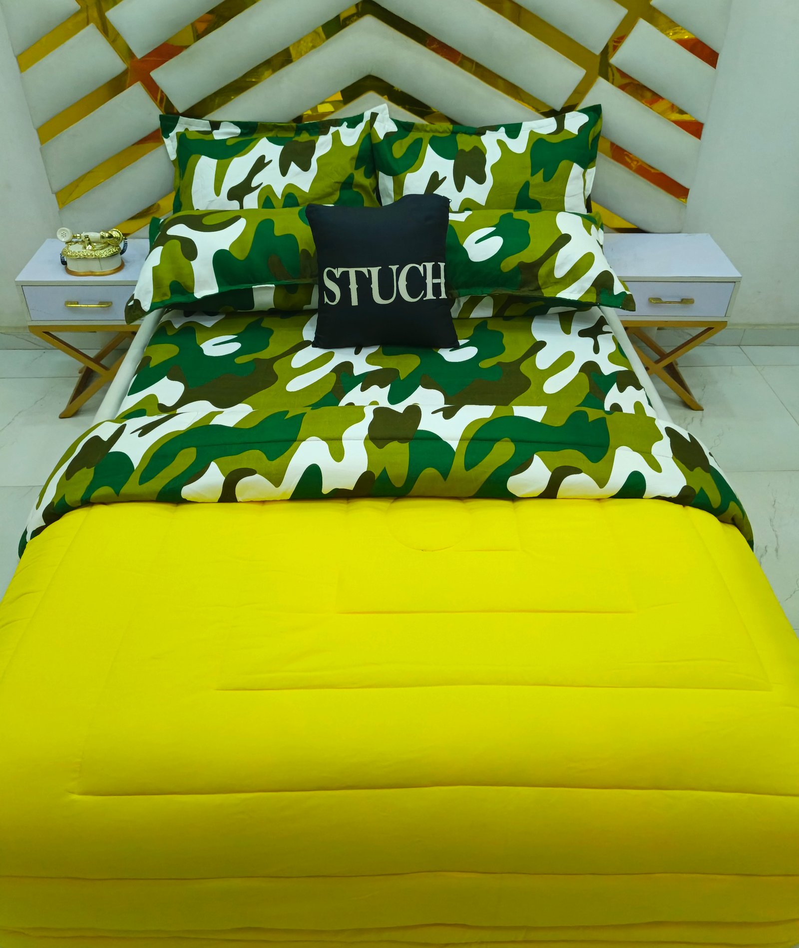 COMBINED YELLOW WITH GREEN CAMO 7/7 DUVET SET