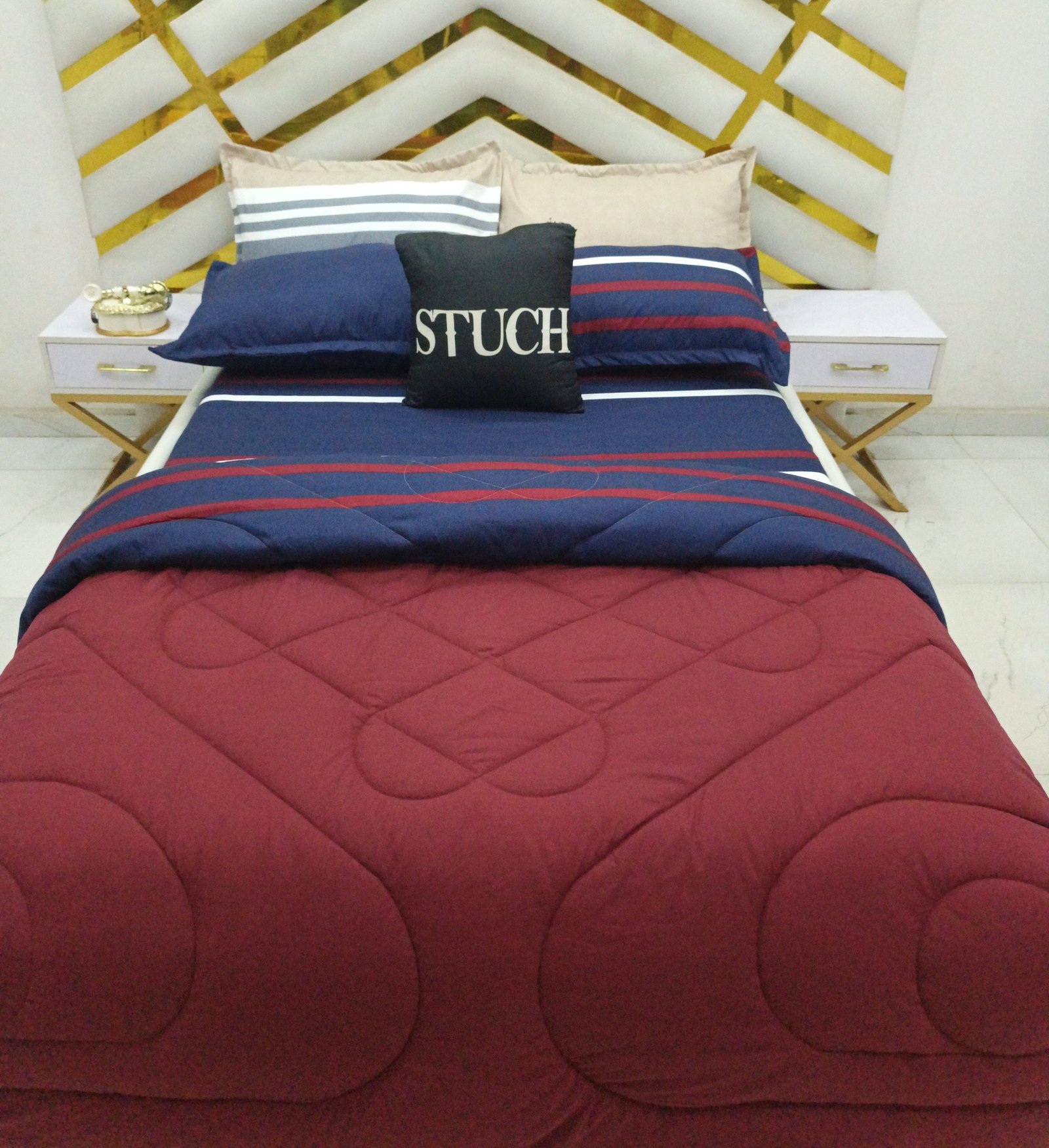 COMBINED WINE WITH BLUE RED STRIPE 7/7 DUVET SET