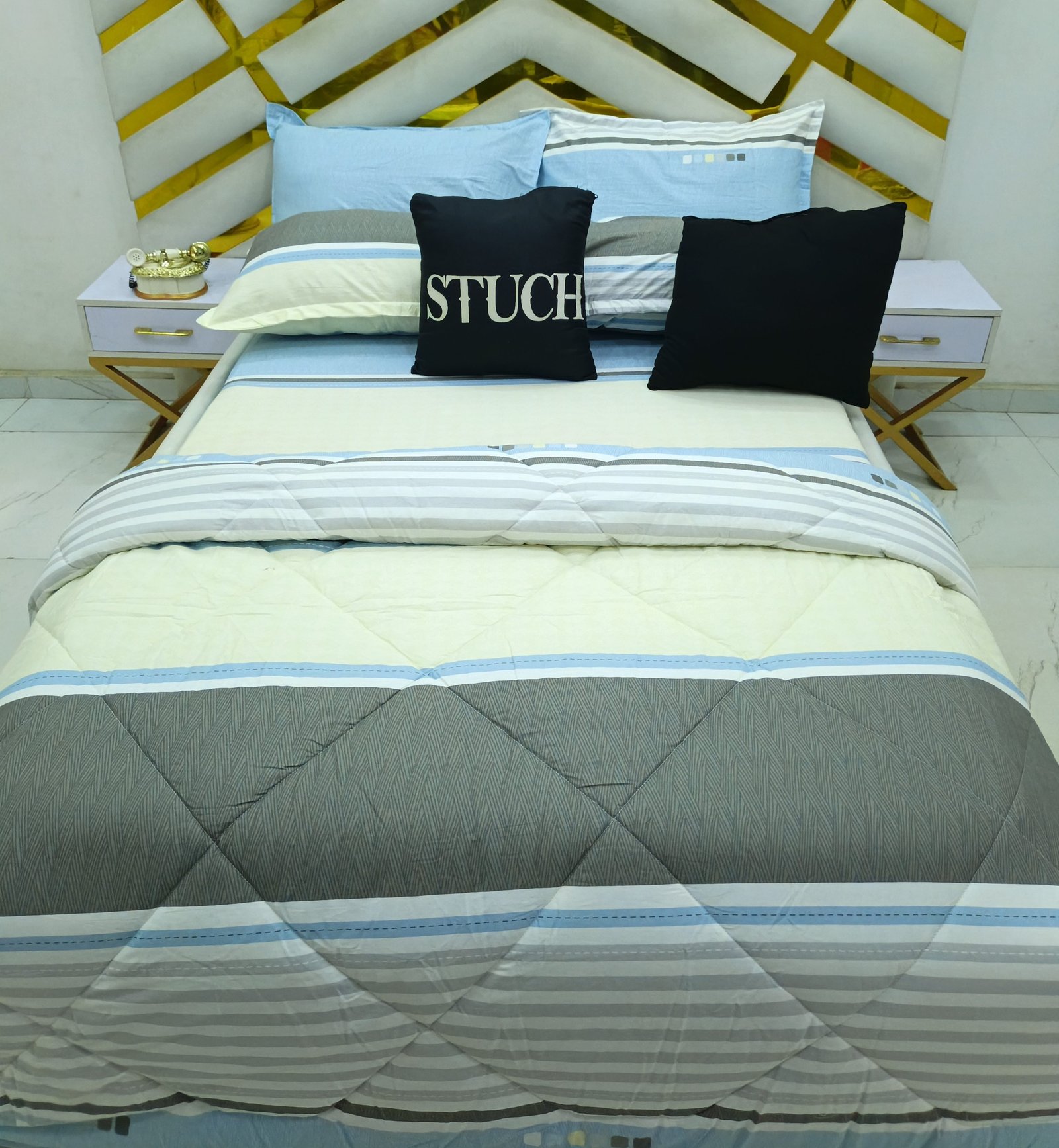 100% EGYPTIAN COTTON PEBBLE PLAID 7/7 DUVET SET