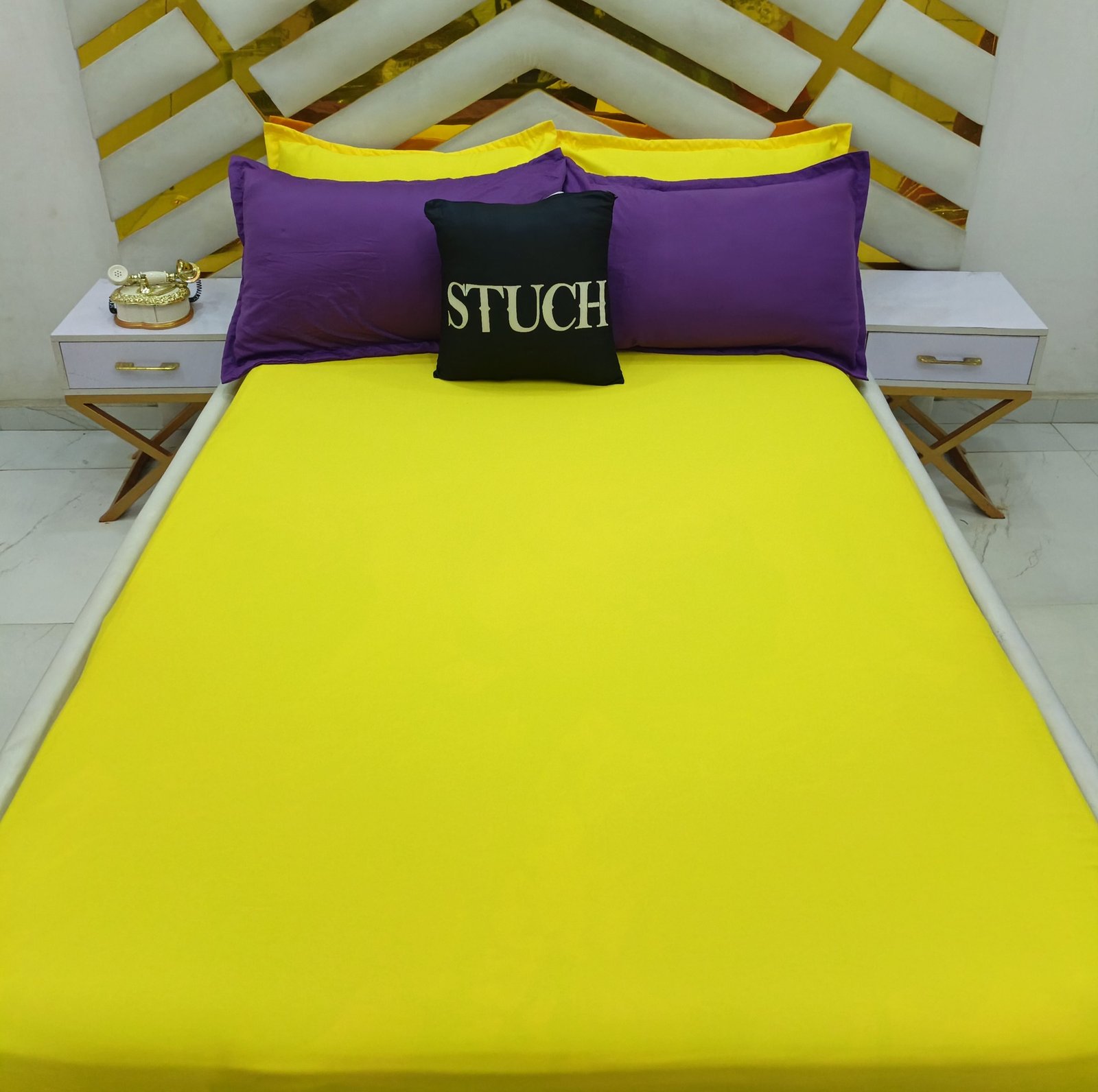 COMBINED PLAIN YELLOW AND PURPLE 7/7 BEDSHEET (YELLOW BEDSHEET)