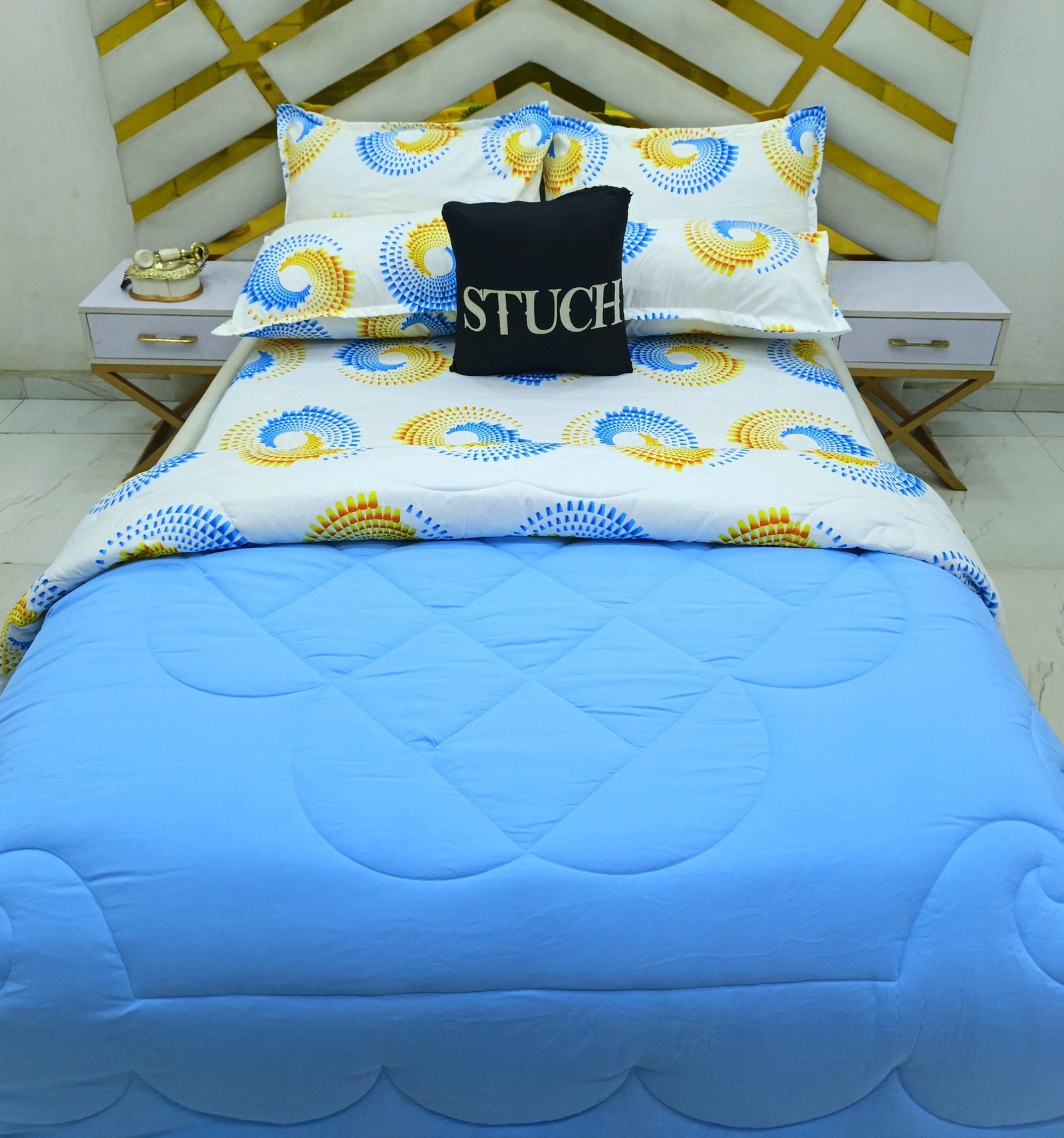 COMBINED LIGHT BLUE WITH WHITE SWIRL 7/7 DUVET SET