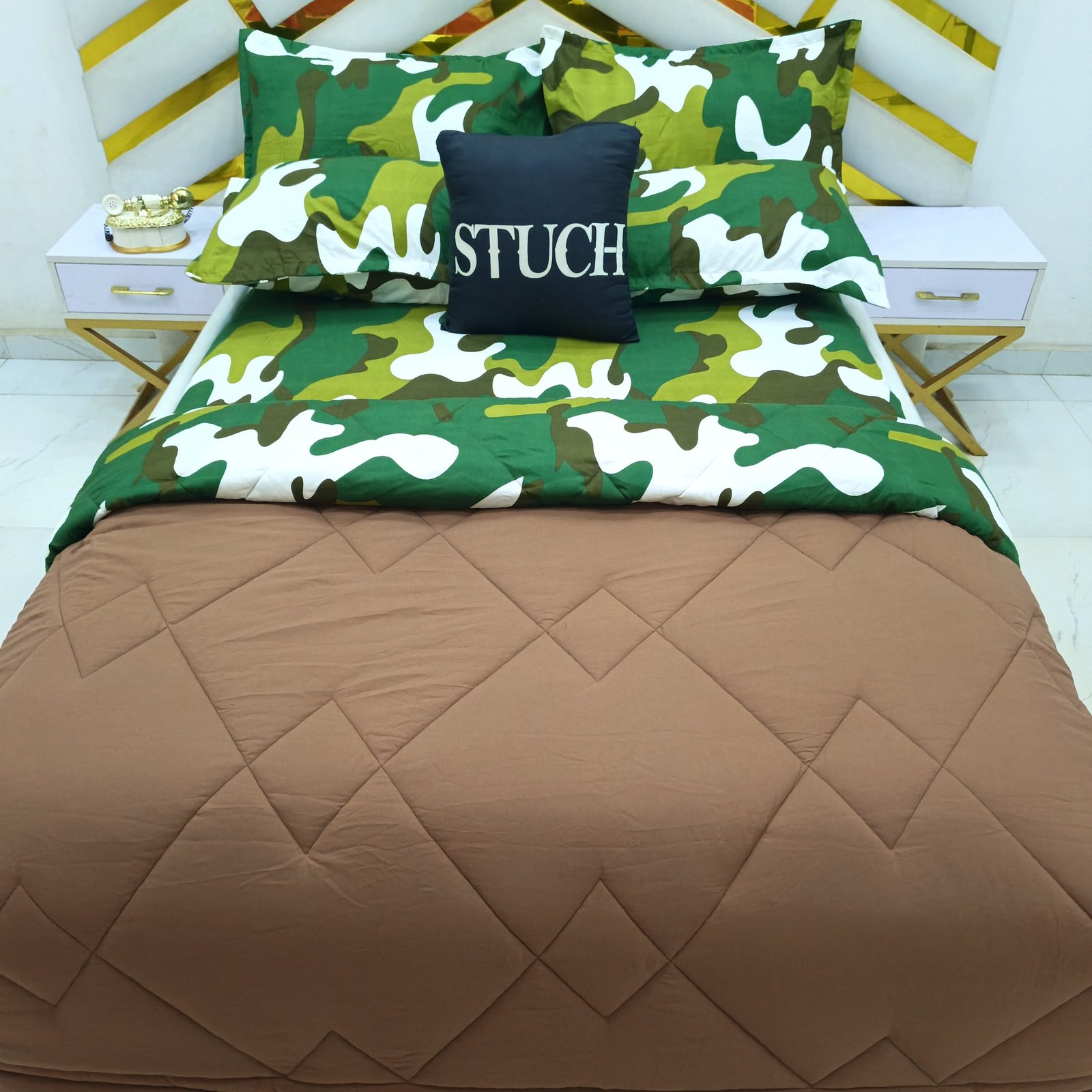 COMBINED DEEP BROWN WITH GREEN CAMO 7/7 DUVET SET
