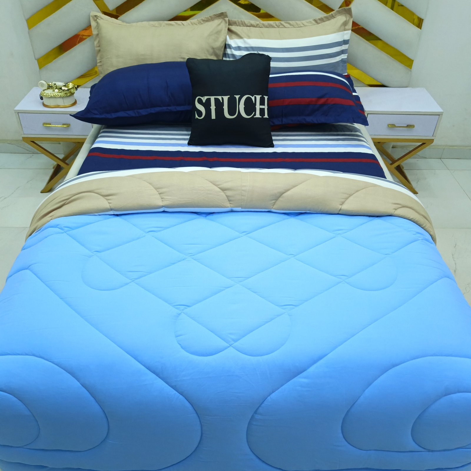 COMBINED LIGHT BLUE WITH BLUE RED STRIPE 7/7 DUVET SET