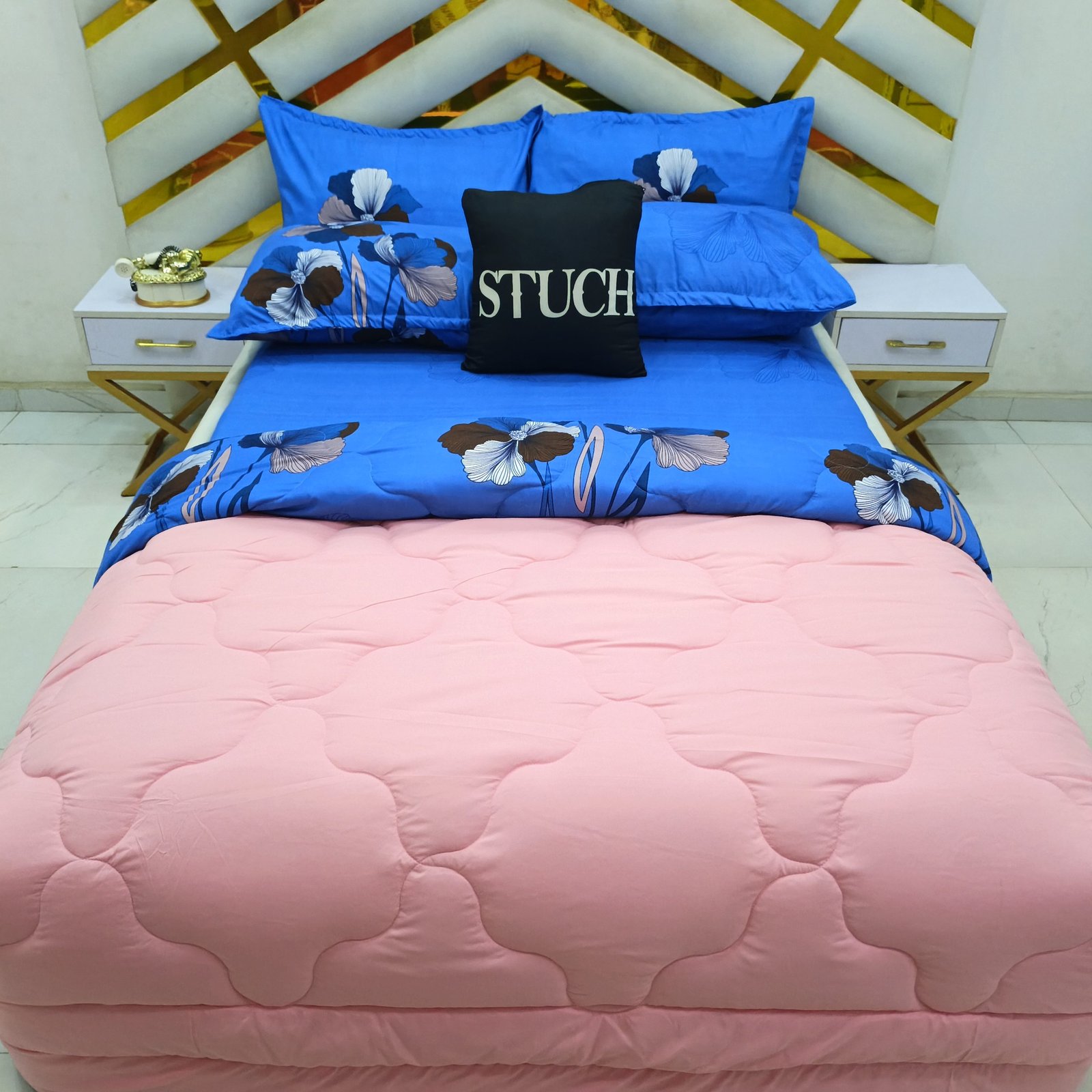 COMBINED LIGHT PINK WITH BLUE CAMELIA 7/7 DUVET SET