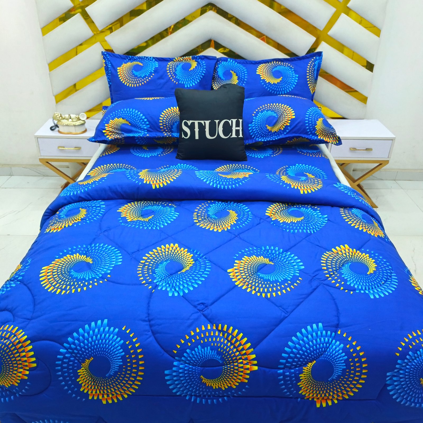 ROYAL BLUE SWIRL 4/6 DUVET SET (WITH TWO PILLOWCASES)
